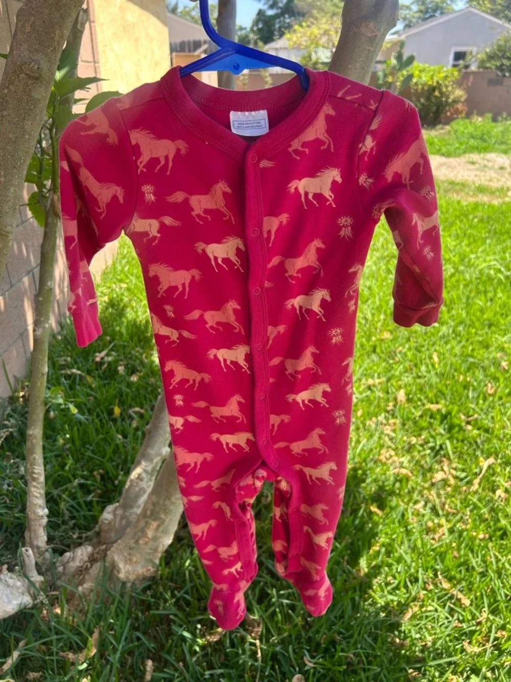 Shyanne Red Footed Pajamas with Cream Horse Print
